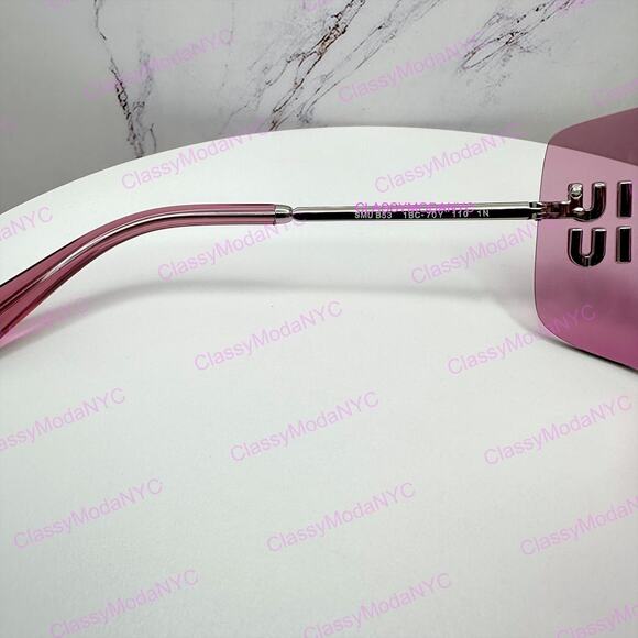 New MIU MIU Sunglasses Aube Silver Pink Mirror Rimless Wrap Authentic Womens main image 16